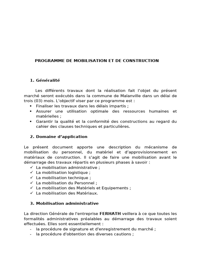 Programme de Mobilisation à Malanville | PDF | Béton | Mur