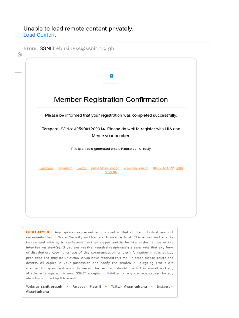 SSNIT Member Registration Confirmation | PDF