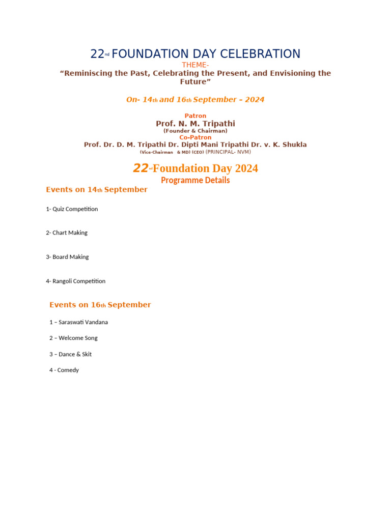 Foundation Day Celebration in 2024 | PDF