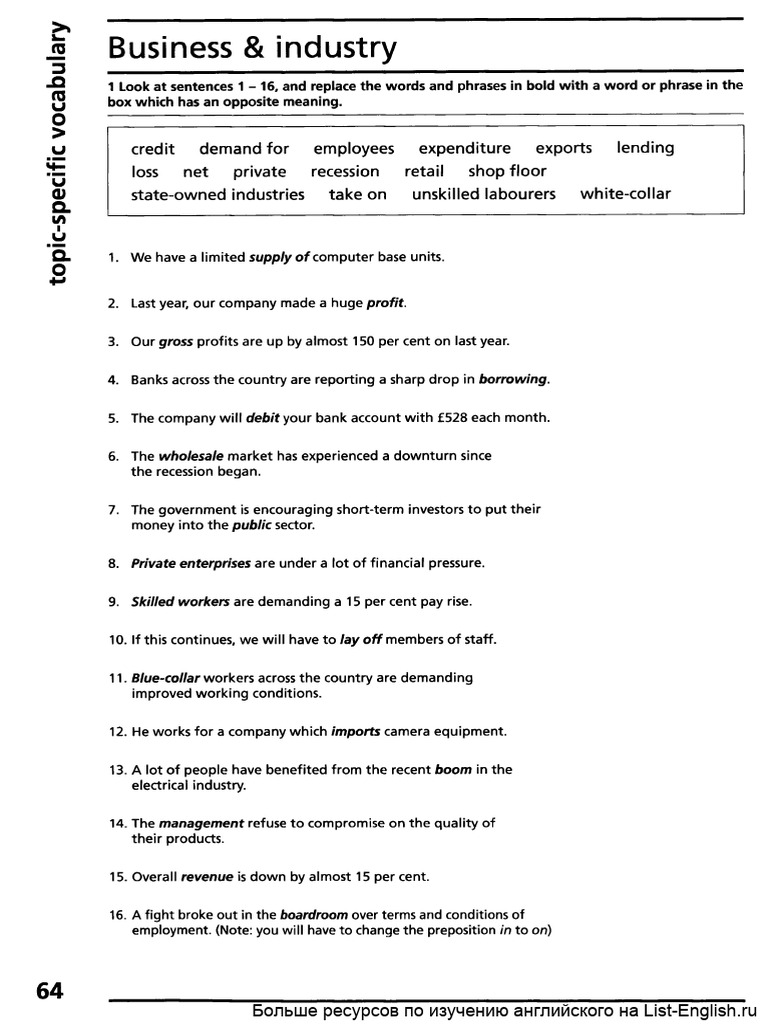 Business Vocabulary Exercises Guide | PDF | Taxes | Trade