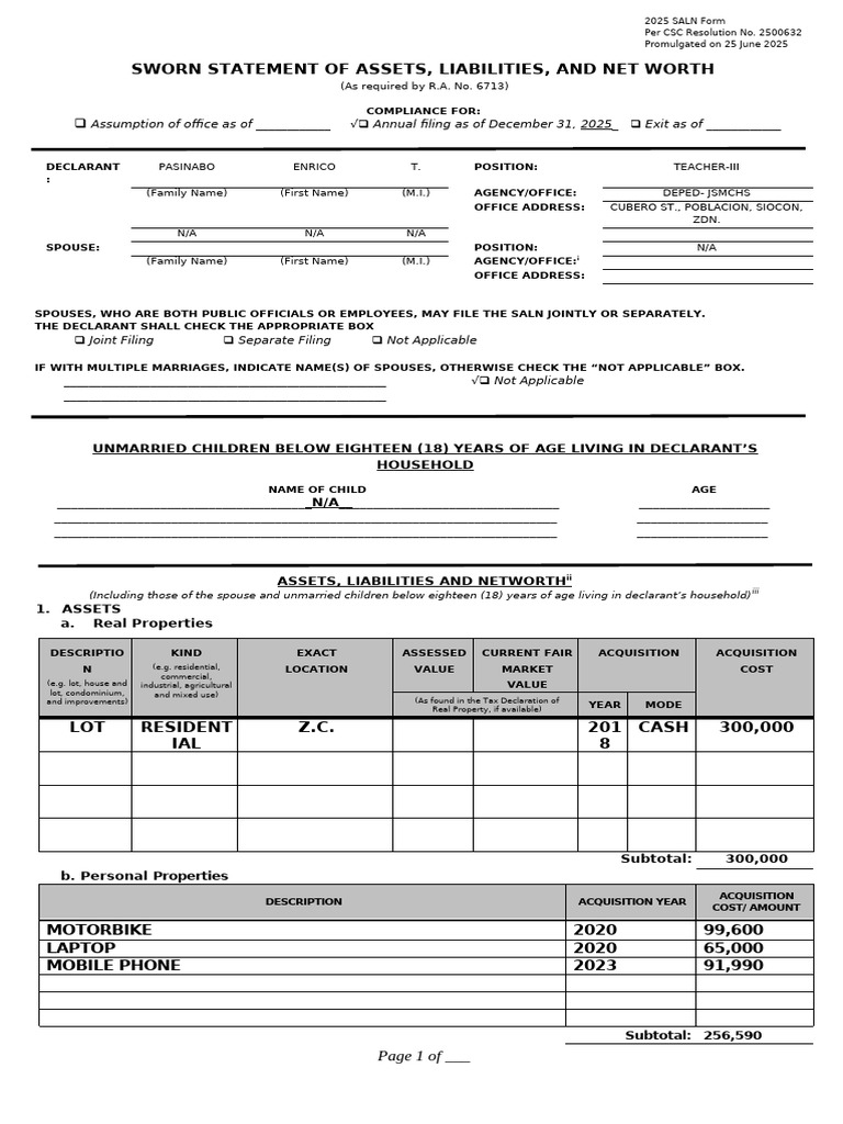 Annex A 2025 SALN Form | PDF