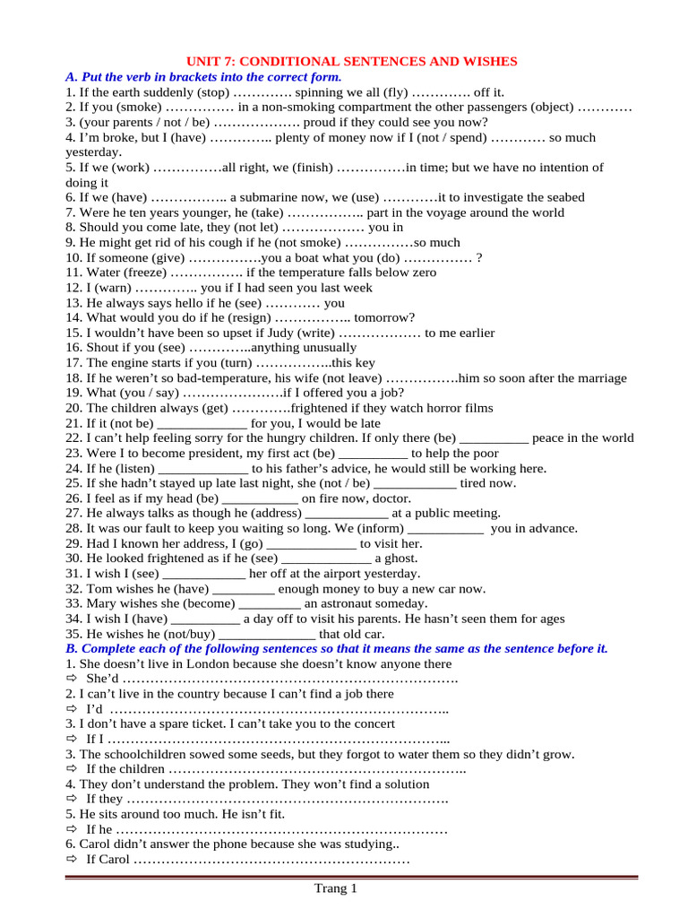 Thuvienhoclieu.com Chuyen de 7 Conditional Sentences and Wishes | PDF