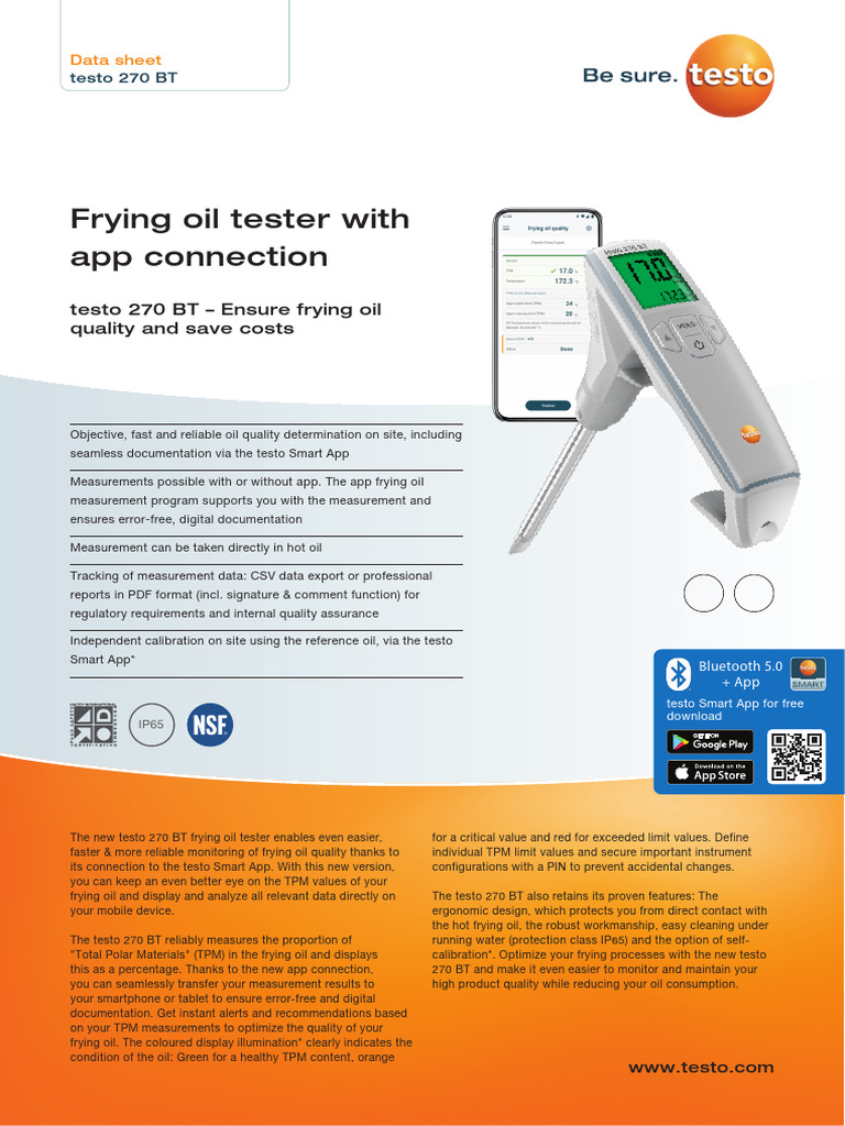 Testo 270 BT Frying Oil Tester Guide | PDF | Calibration | Smartphone