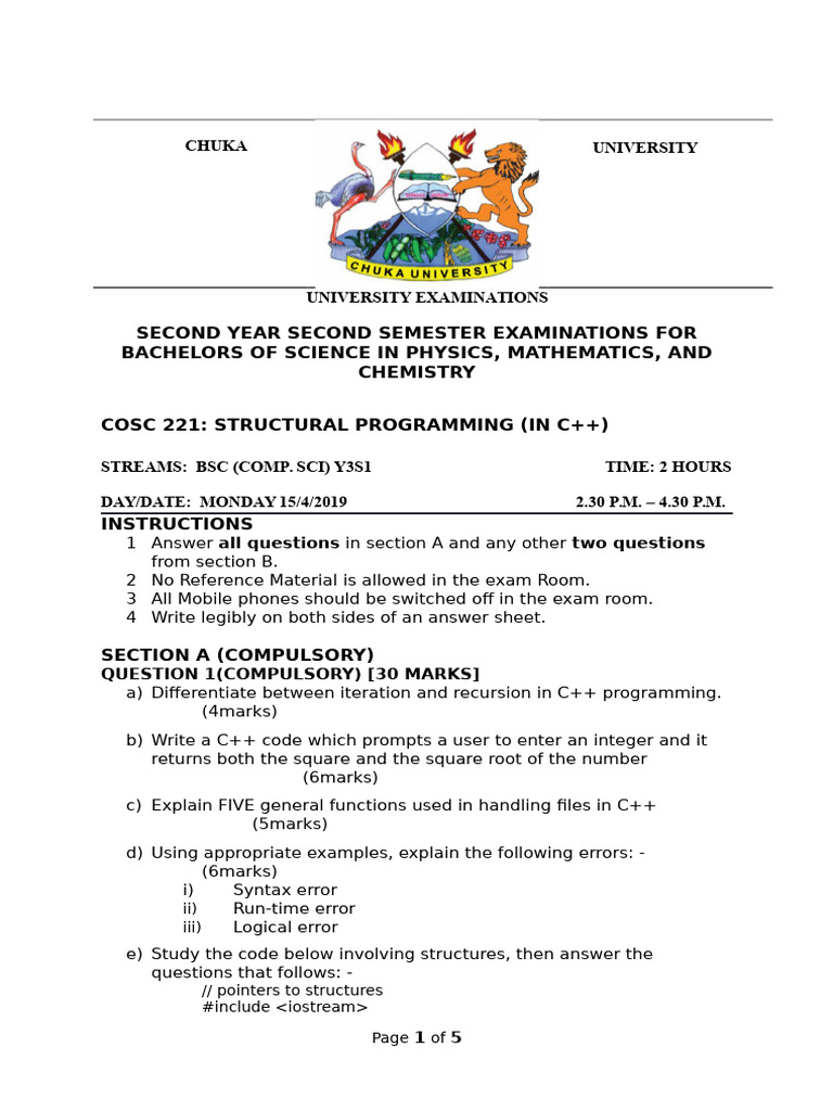 C++ Structural Programming Exam Guide | PDF | C++ | Object Oriented ...