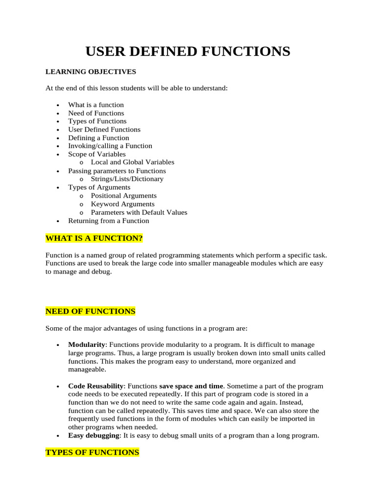 Understanding User Defined Functions | PDF | Parameter (Computer ...