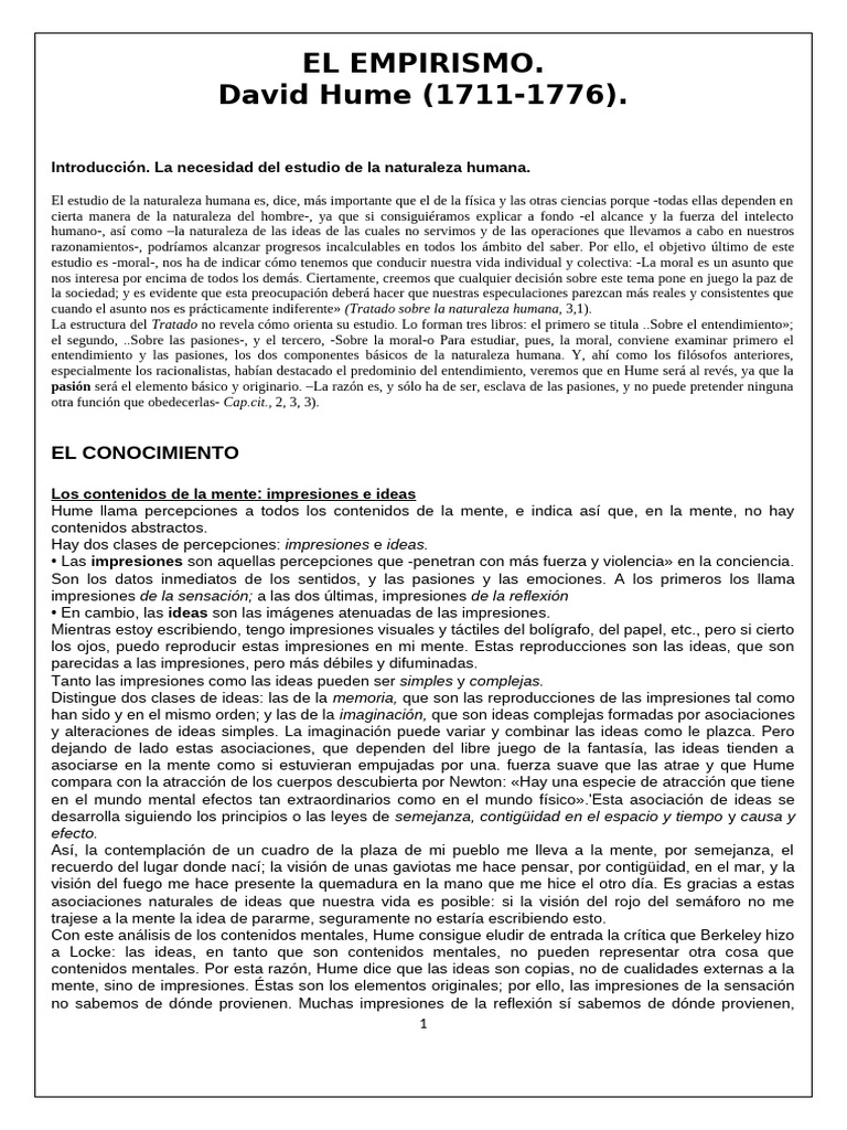 Empirismo y naturaleza humana en Hume | PDF | David Hume | Causalidad