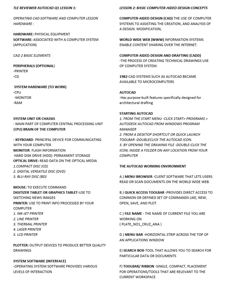 AutoCAD Basics: Hardware, Tools, and Commands | PDF | Computer Aided ...