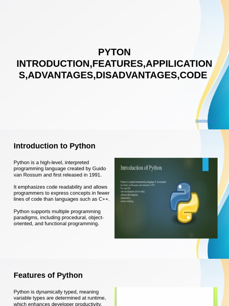 Pyton_ Introduction,Features,Appilications,Advantages,Disadvantages ...