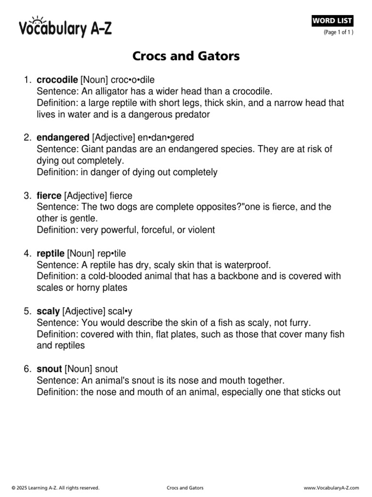 3. Vocabulary Crocs and Gators | PDF | Alligator | Crocodile