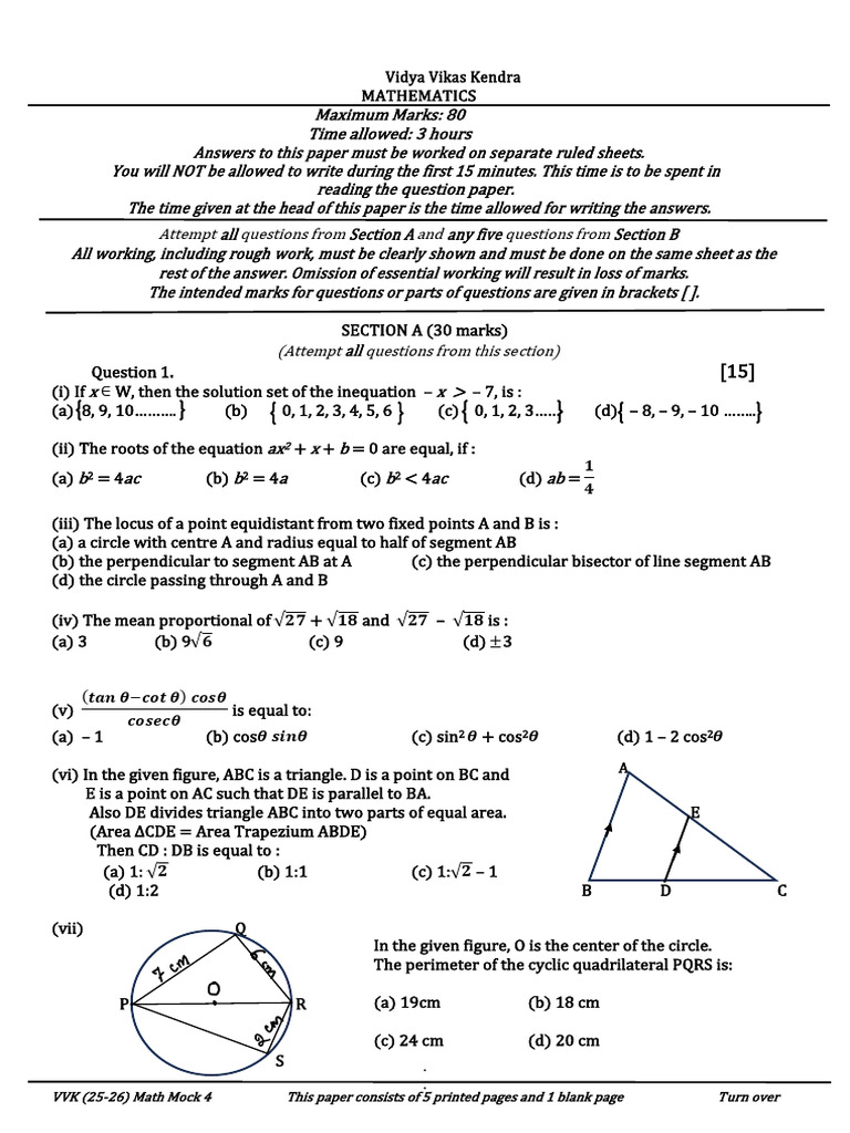 Mathematics Mock Exam Paper | PDF | Mathematics