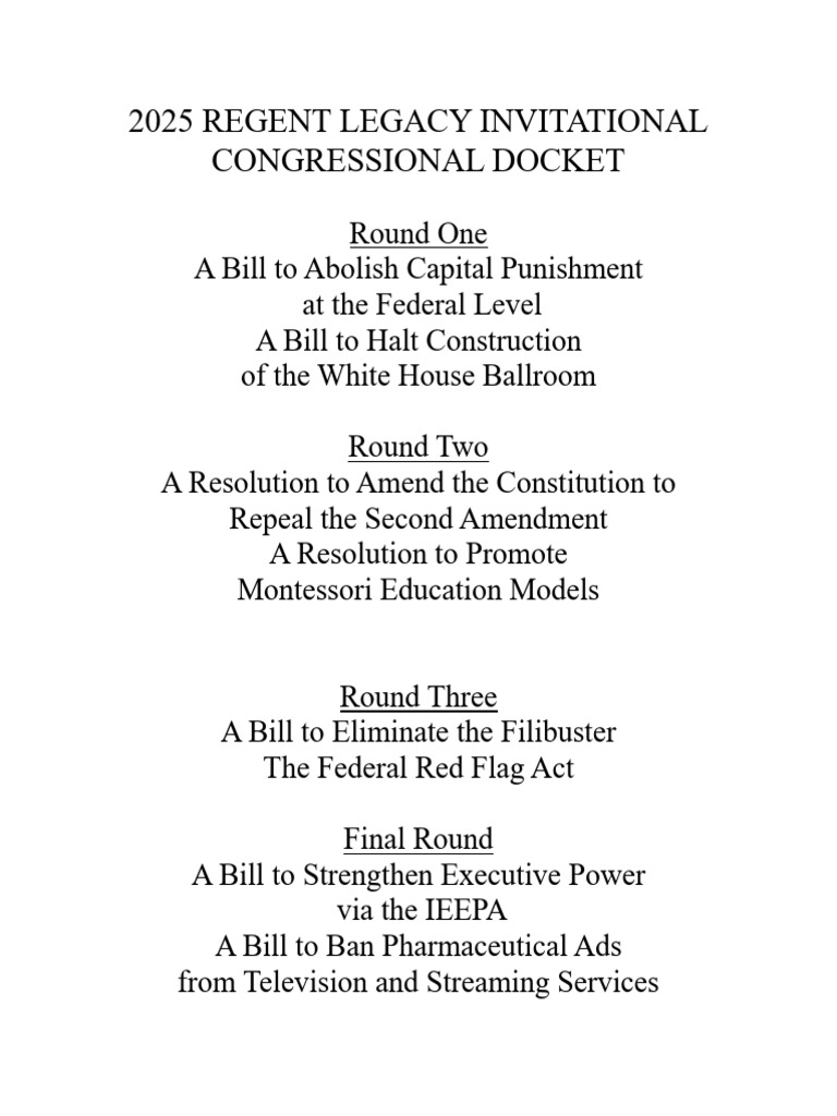2025 Congressional Debate Legislation Docket | PDF | United States ...