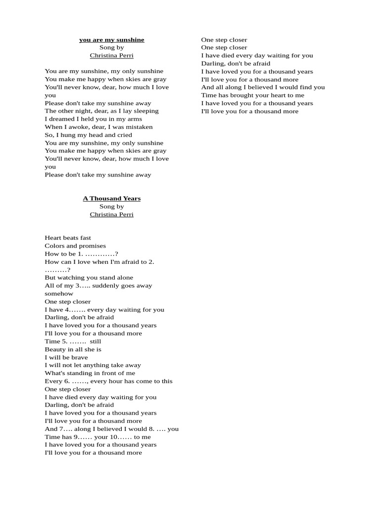 Lyrics Analysis of "You Are My Sunshine" | PDF