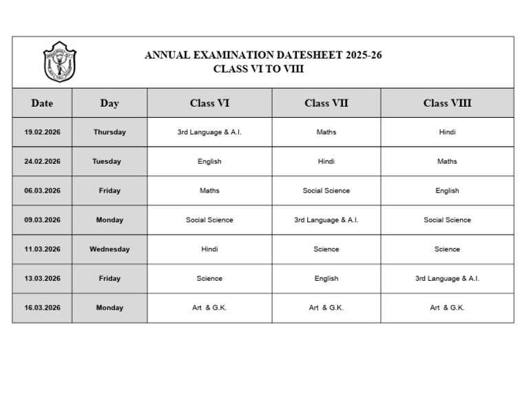 Annual Exam Datesheet 2025-26 | PDF