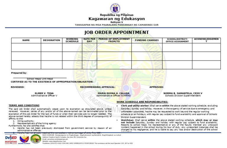 Job Order Appointment Guidelines CamSur | PDF | Civil Law (Legal System ...