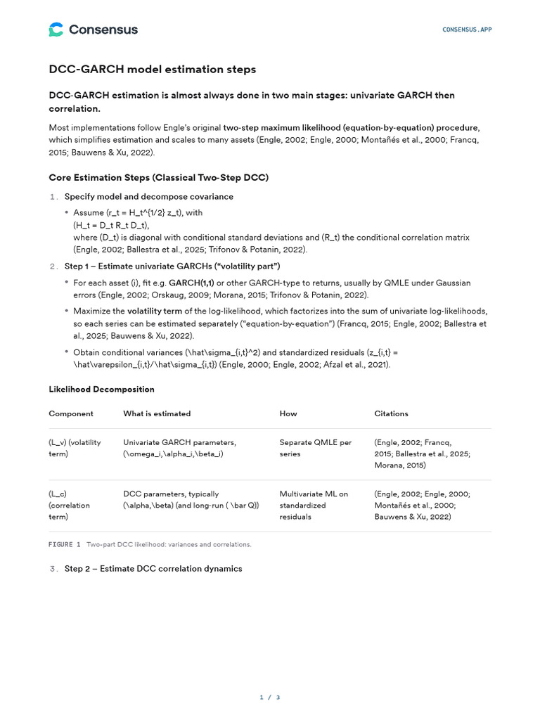 DCC-GARCH Model Estimation Steps | PDF | Beta (Finance) | Errors And ...