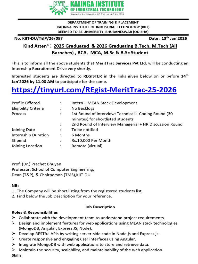 KIIT Internship Drive for MEAN Stack Dev | PDF | Java Script | Software ...