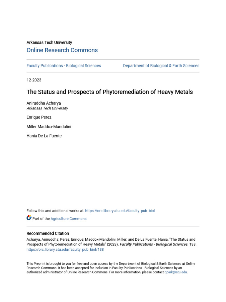 Phytoremediation of Heavy Metals Review | PDF | Soil | Biology