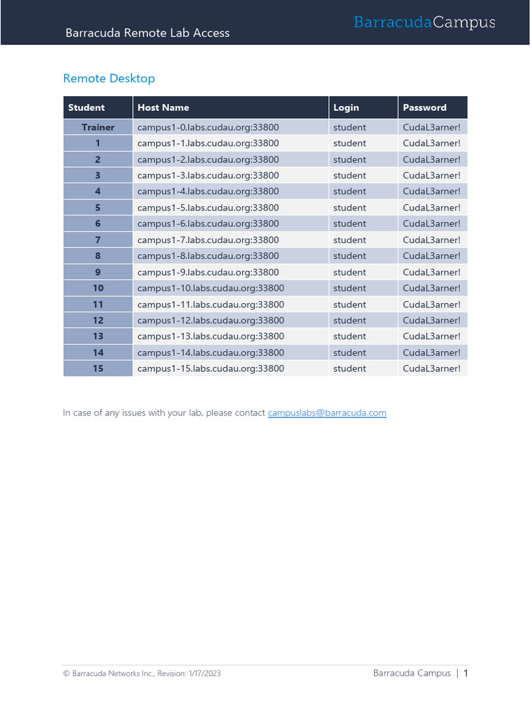 Barracuda Remote Lab Access Guide | PDF