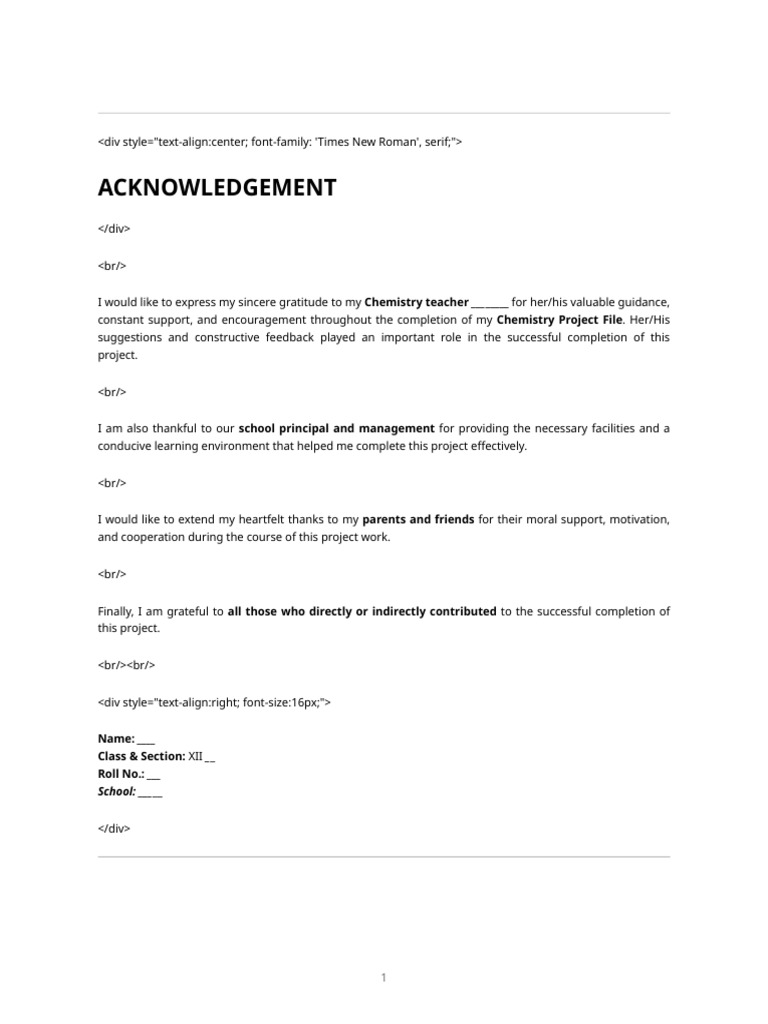 Acknowledgment for Chemistry Project | PDF
