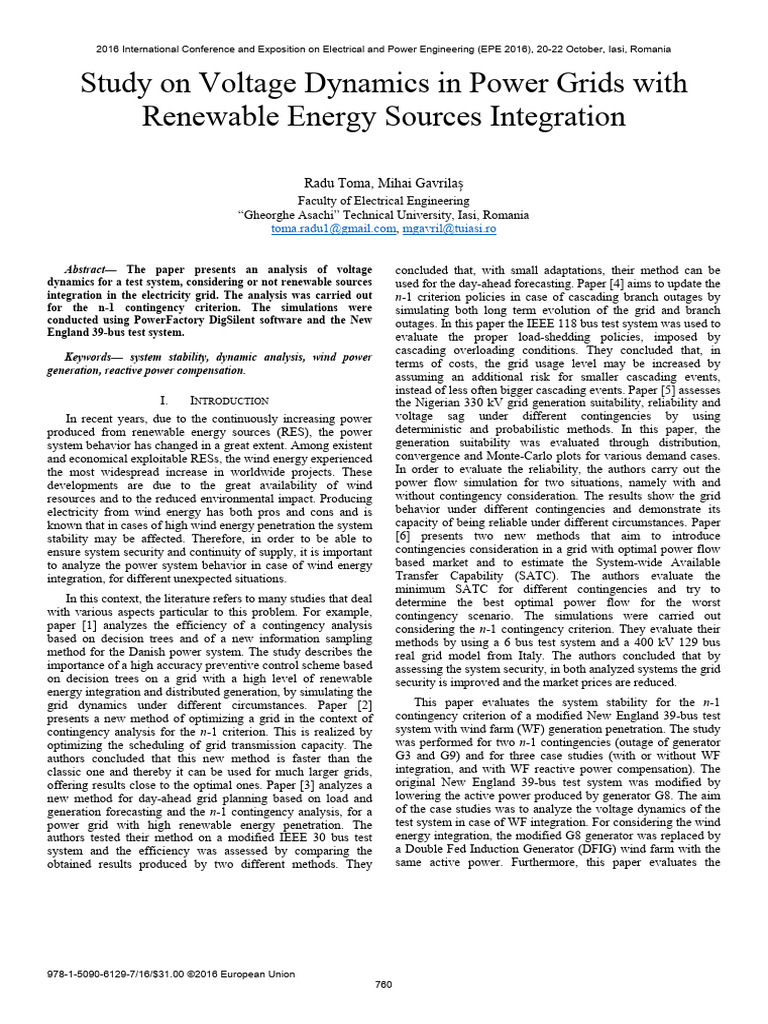 Voltage Dynamics in Power Grids with RES | PDF | Electrical Grid | Wind ...