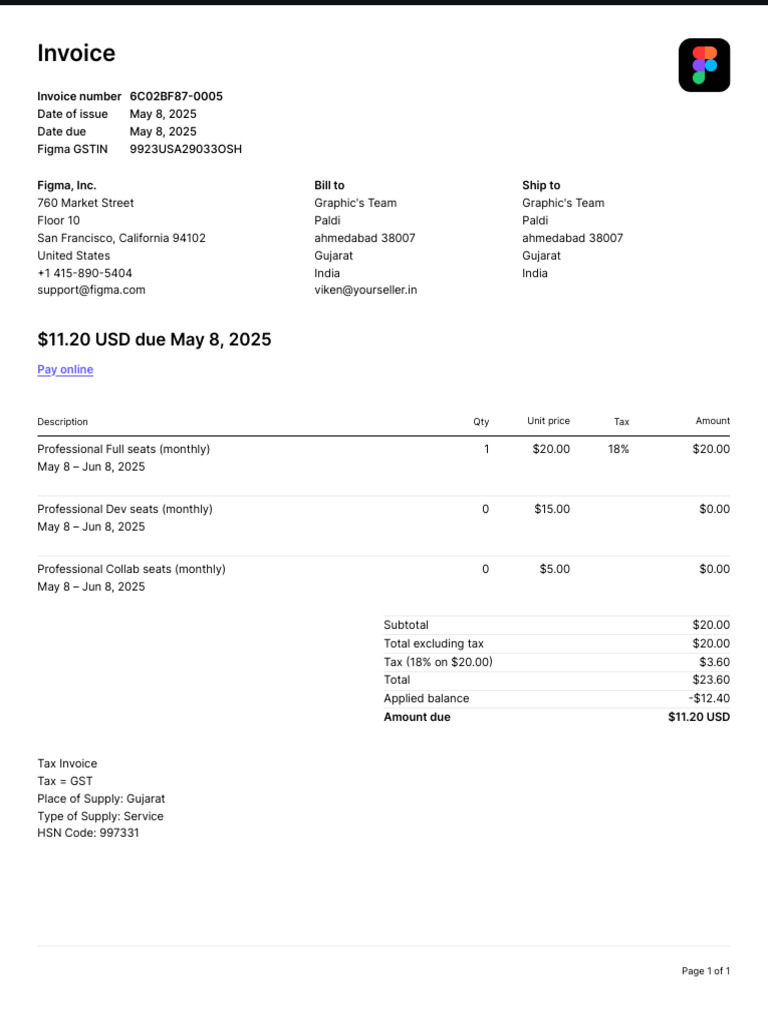 Figma Invoice #6C02BF87 - May 2025 | PDF