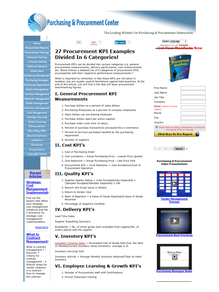 Procurement KPI Examples by Category | PDF | Procurement | Performance ...