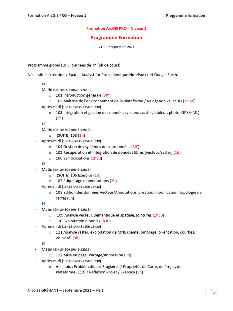 Formation ArcGIS PRO Niveau 1 : Programme détaillé | PDF