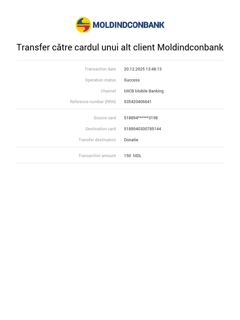 Transfer Funds via Moldindconbank App | PDF