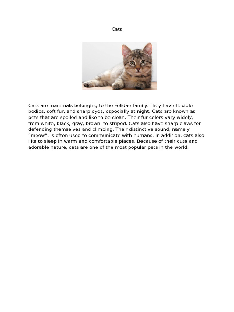 All About Cats: Characteristics & Care | PDF