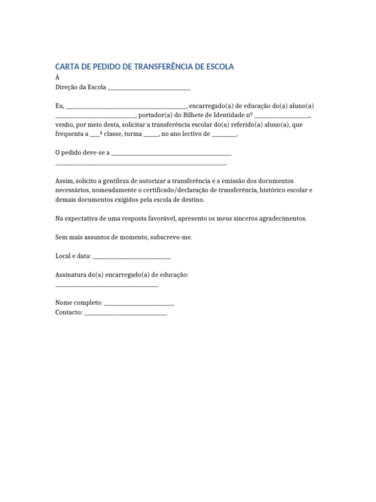 Solicitação de Transferência Escolar | PDF