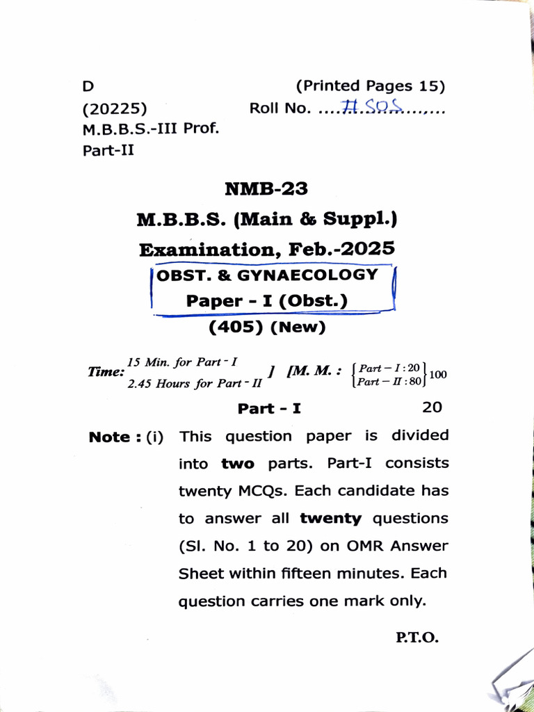 M.B.B.S. Obstetrics Exam Paper 2025 | PDF | Childbirth | Human ...