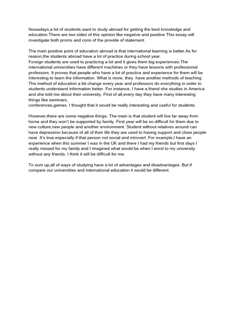 Pros and Cons of Studying Abroad | PDF