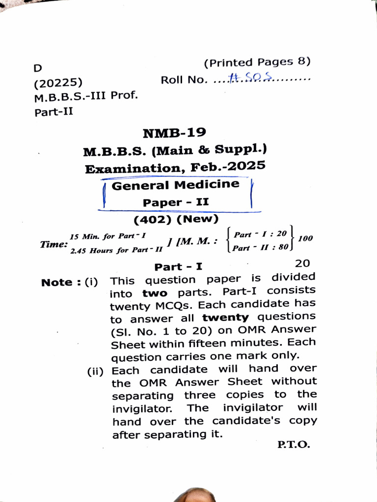 M.B.B.S. General Medicine Exam Paper | PDF | Medical Diagnosis ...