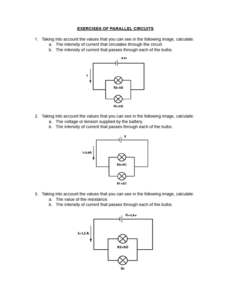 Parallel Circuit Exercises and Calculations | PDF