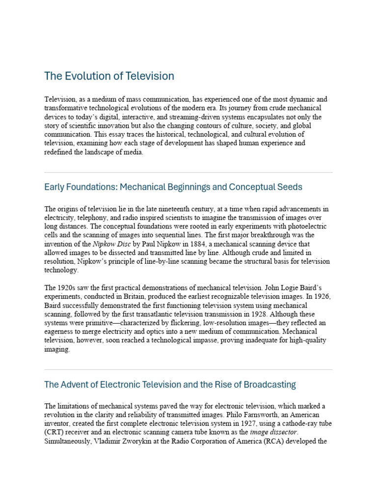 The Evolution of Television Technology | PDF | Television | Digital ...