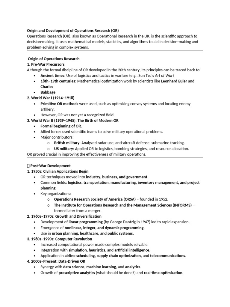 History and Evolution of Operations Research | PDF | Operations ...
