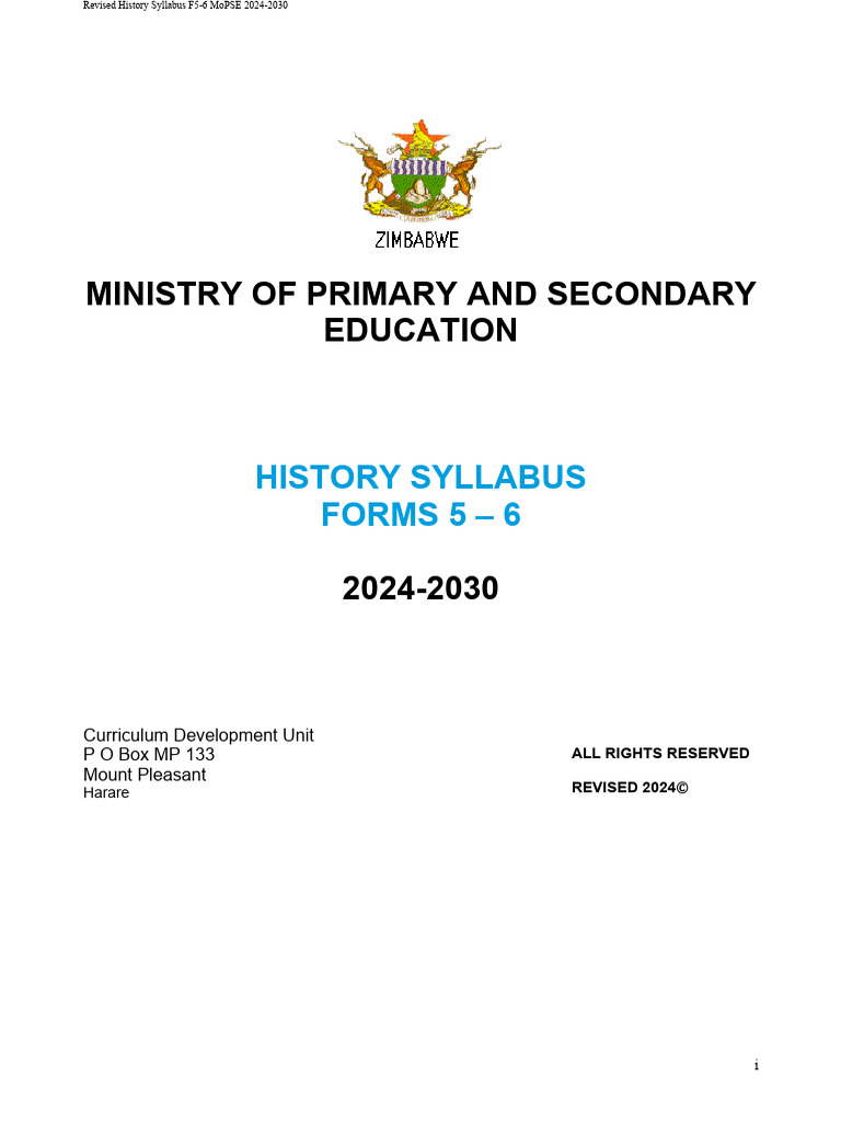 Revised History Syllabus F5-6 MoPSE 2024 | PDF | Educational Technology ...