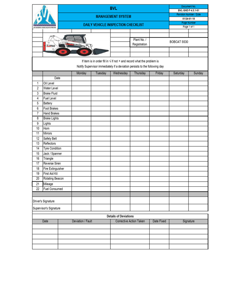 Daily Vehicle Inspection Checklist | PDF