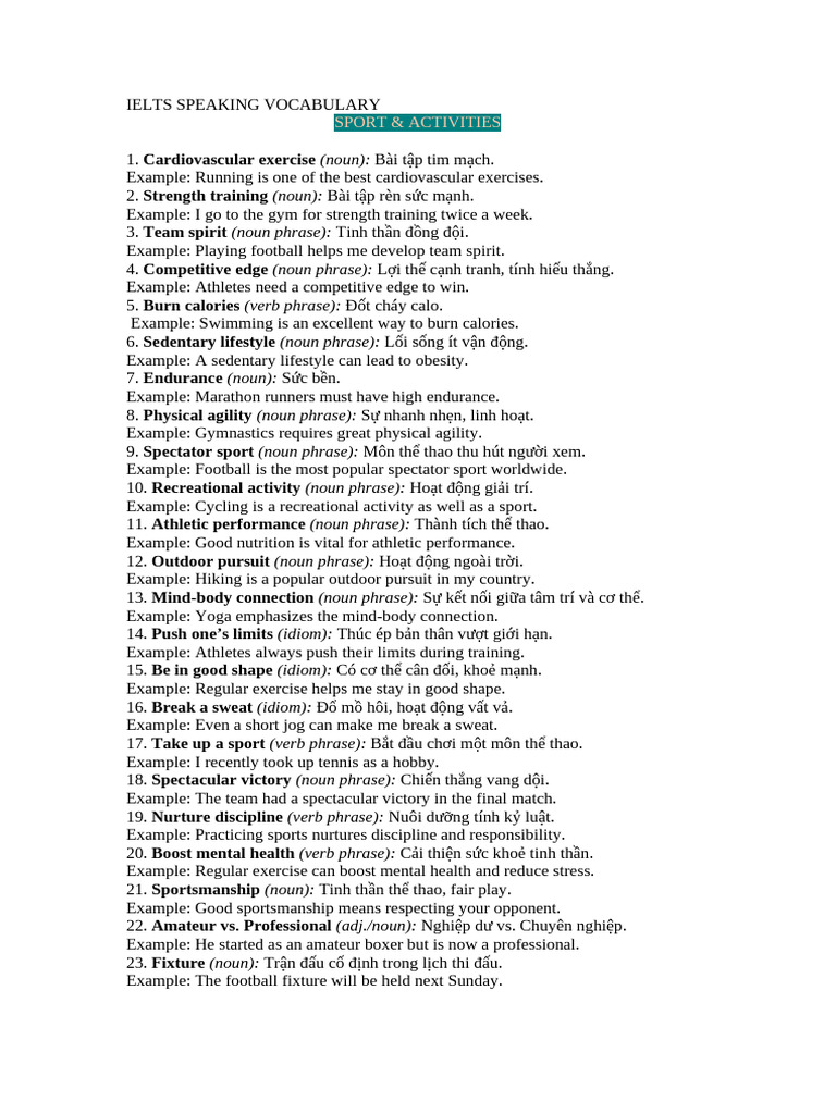 IELTS Vocabulary: Sports & Activities | PDF | Physical Exercise | Sports