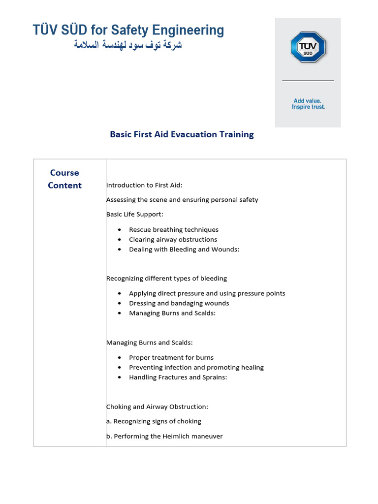 First Aid Evacuation Training Course | PDF | First Aid | Burn
