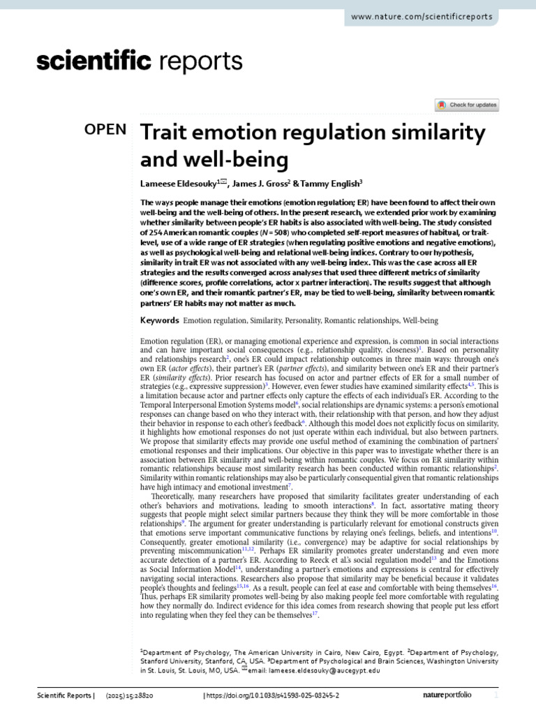 Emotion Regulation Similarity and Well-Being | PDF | Well Being ...