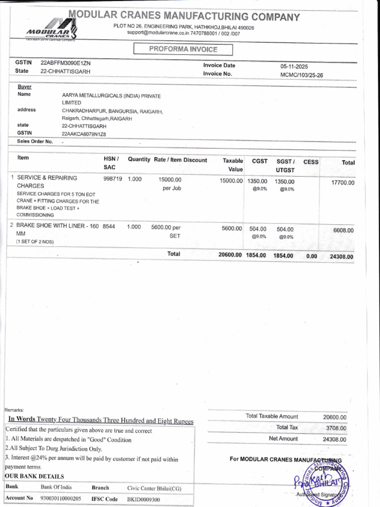 Invoice for EOT Crane Services | PDF | Accounting | Business Documents