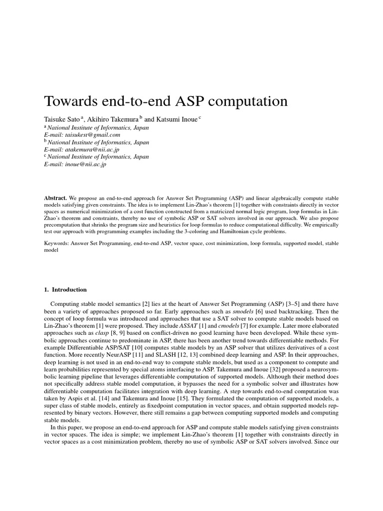 End-to-End Computation in ASP | PDF | Matrix (Mathematics) | Logic