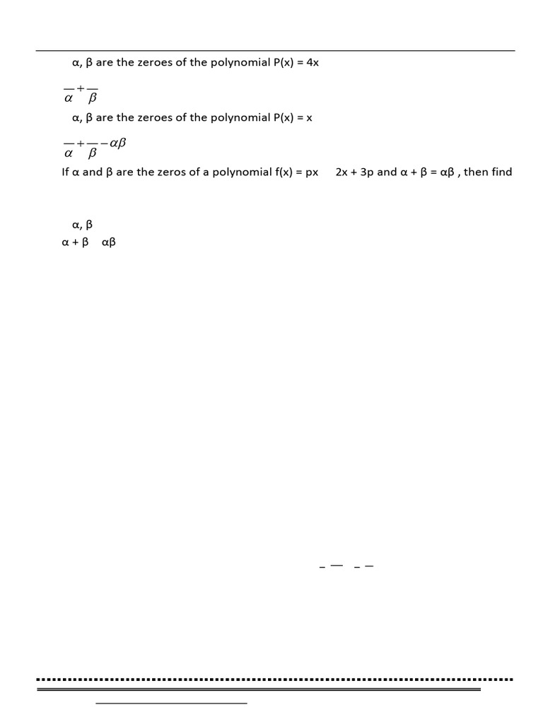 CBSE Class X Polynomial Practice Questions | PDF | Zero Of A Function ...