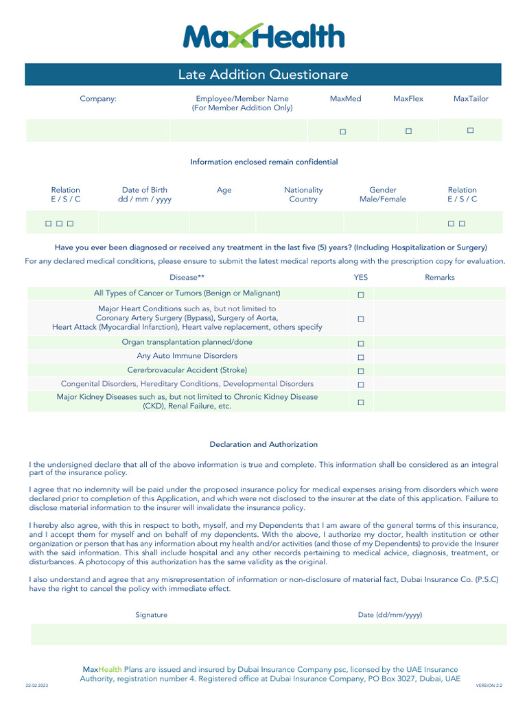 MaxHealth Insurance Application Form | PDF | Heart | Myocardial Infarction