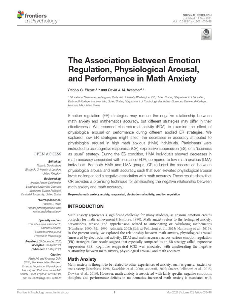 Emotion Regulation and Math Anxiety Effects | PDF | Emotions ...