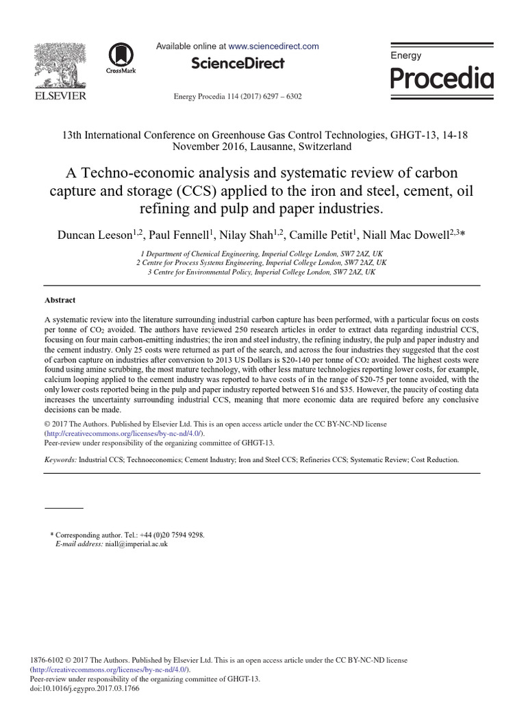 A Techno Economic Analysis and Systematic Review of Carbon Capture and ...