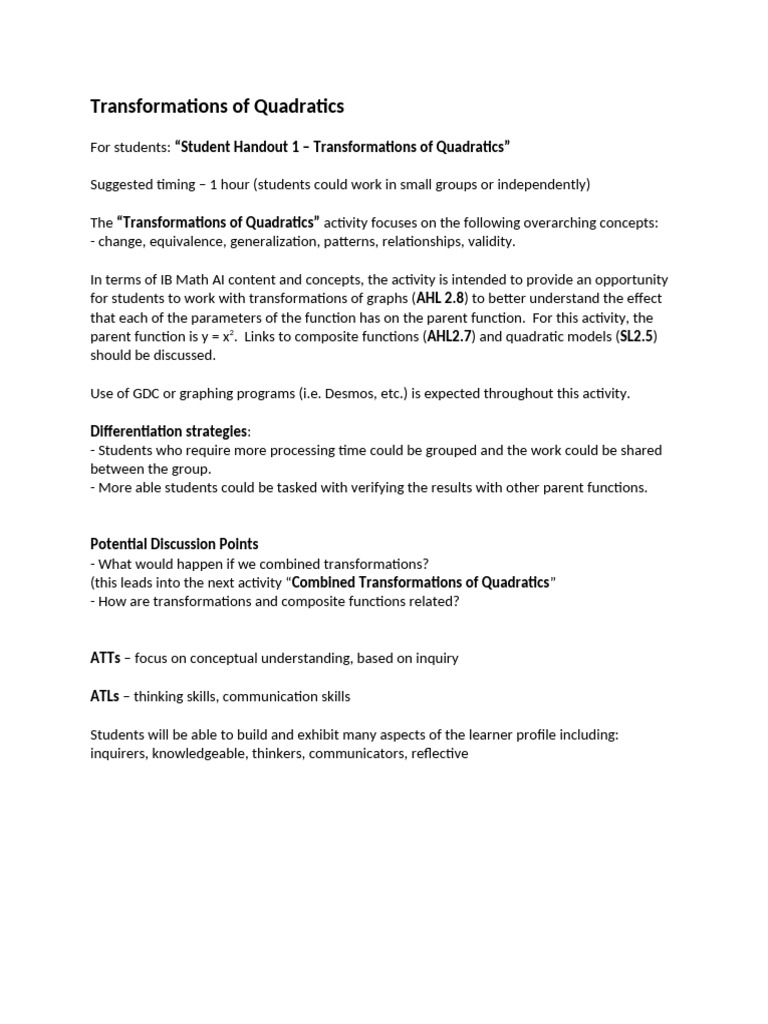 Quadratic Transformations Explained | PDF | Learning