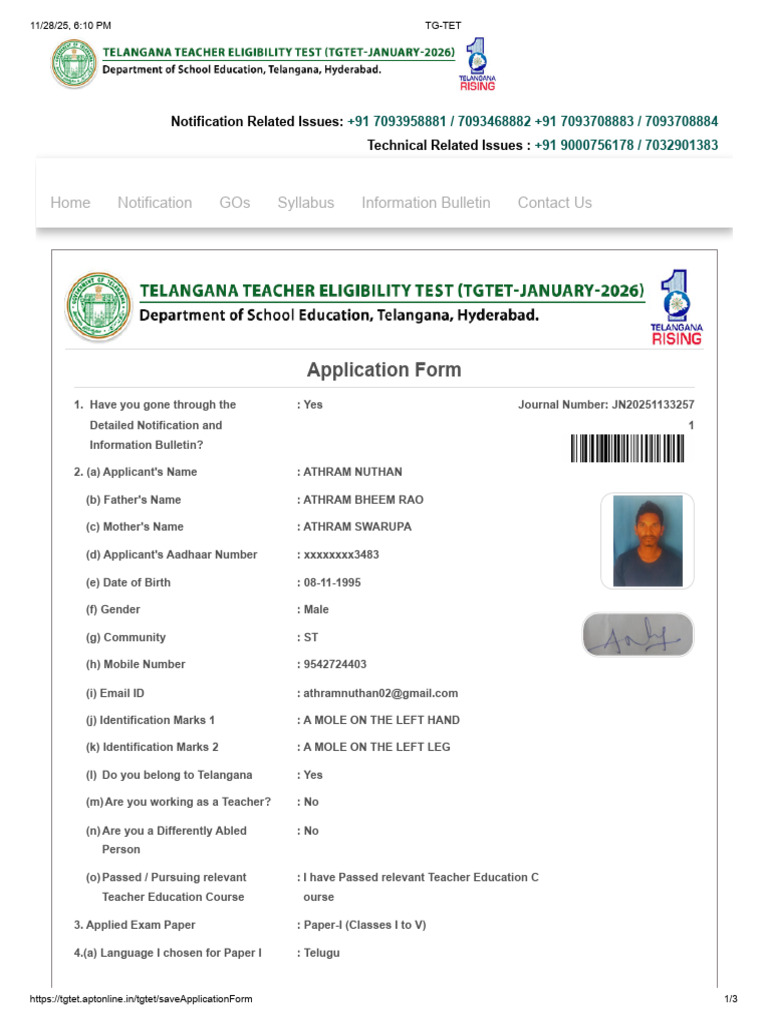 TG-TET Application Form Details | PDF