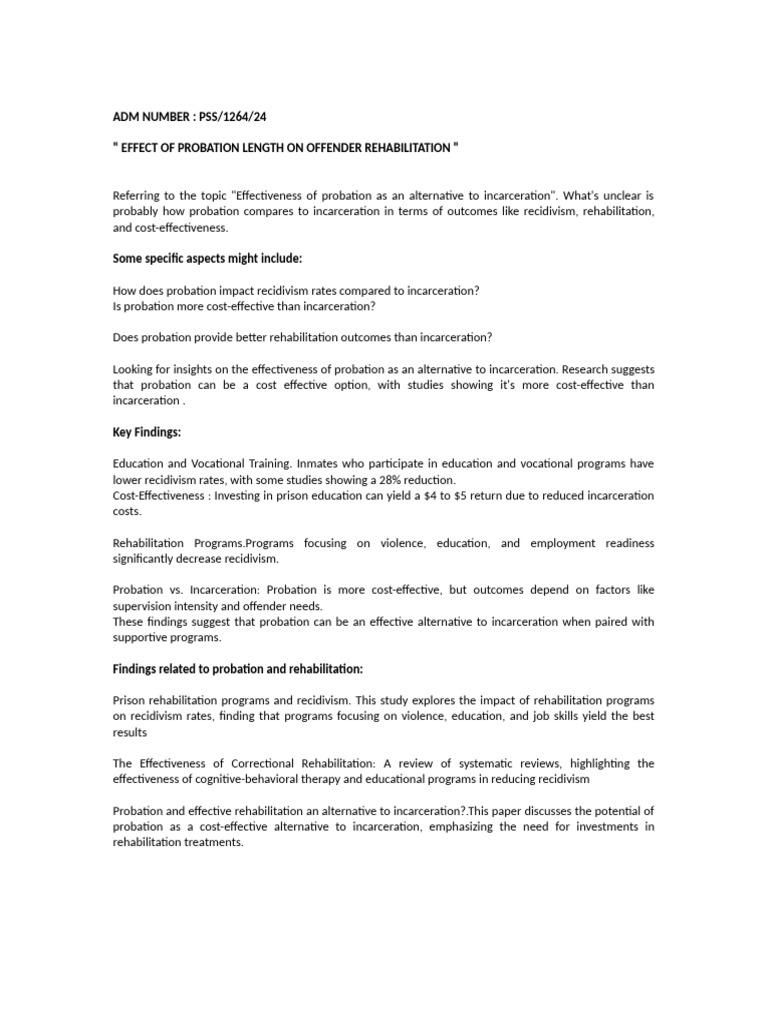 Probation vs. Incarceration: Impact on Recidivism | PDF | Recidivism ...